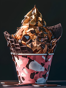粉色纸杯里的冰淇淋图片