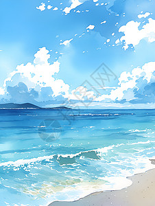 夏日海景水彩画图片