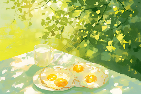 阳光下的早餐风景图片
