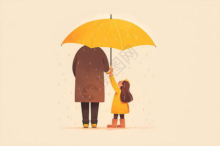 黄色伞下的爷爷和孙女图片