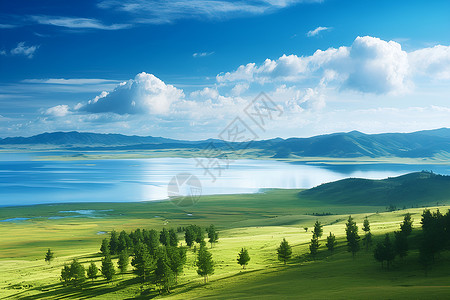 美丽的草地湖泊图片