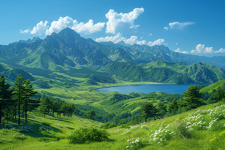 青海湖与苍翠树林图片