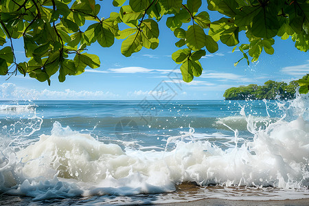 碧海蓝天波涛汹涌图片