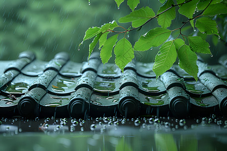 雨中的屋顶图片