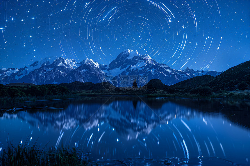 恬静夜晚的雪山图片