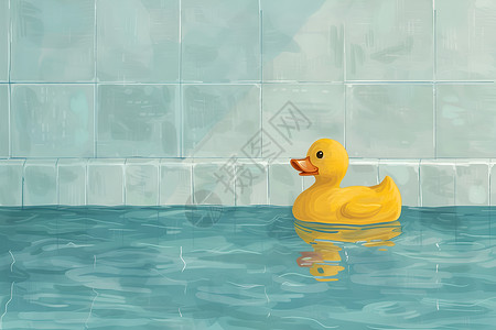 宁静泳池中的黄色小鸭图片
