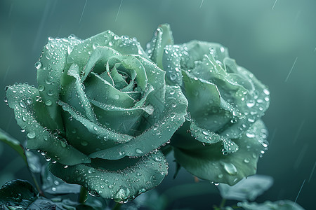 清晨雨中的绿玫瑰图片