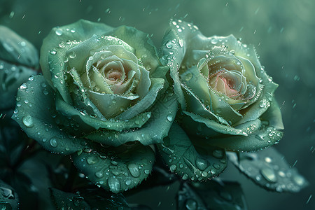 雨中绿色玫瑰图片