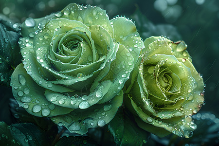 雨中绿玫瑰图片