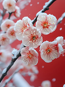 红墙梅花的自然风景图片