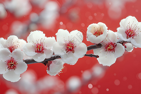 红墙梅花雪景图片