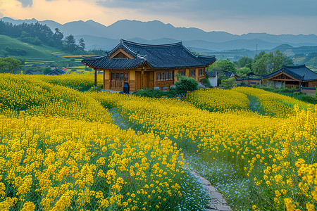 山间的油菜花海图片