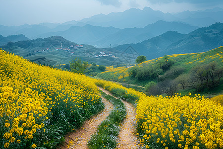 春日美景油菜花田图片