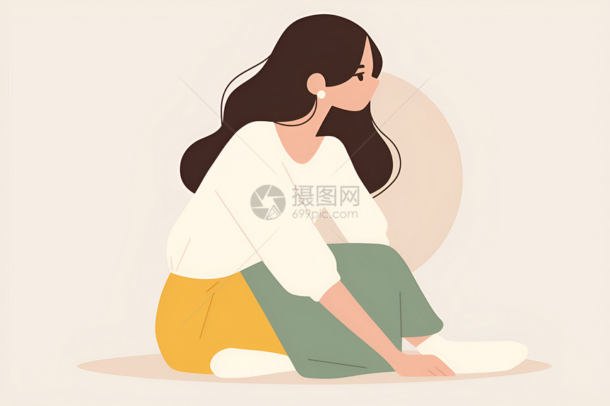 女性静坐插画图片