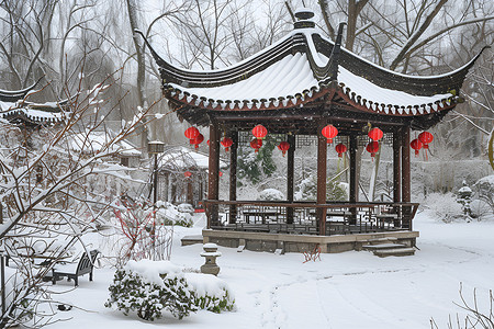 雪中的古亭图片