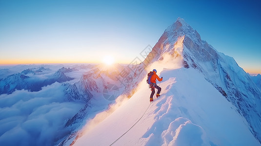 攀登雪山的人图片