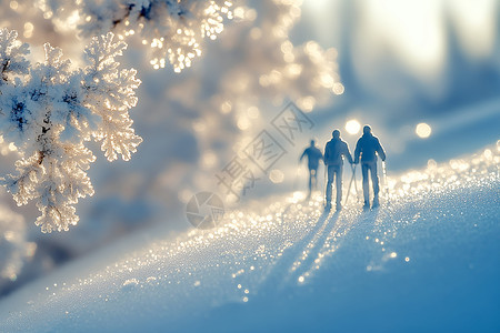 微型场景中的滑雪者图片