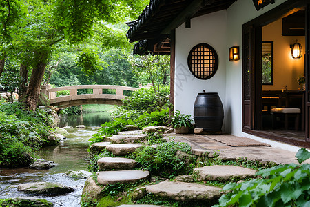 江南古居流水美景图片