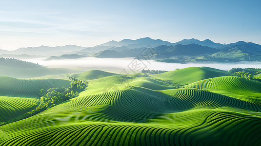 山坡上的稻田图片