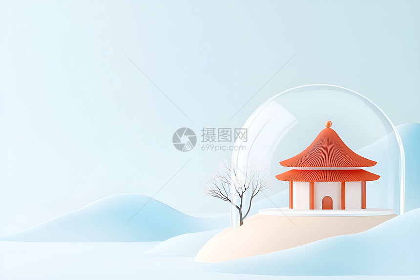 雪中红庙景观图片