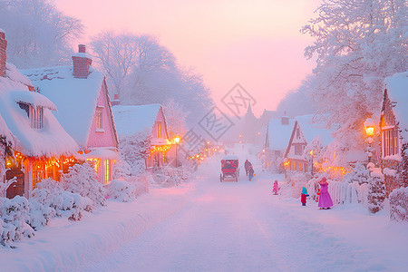 冬日雪村街头图片